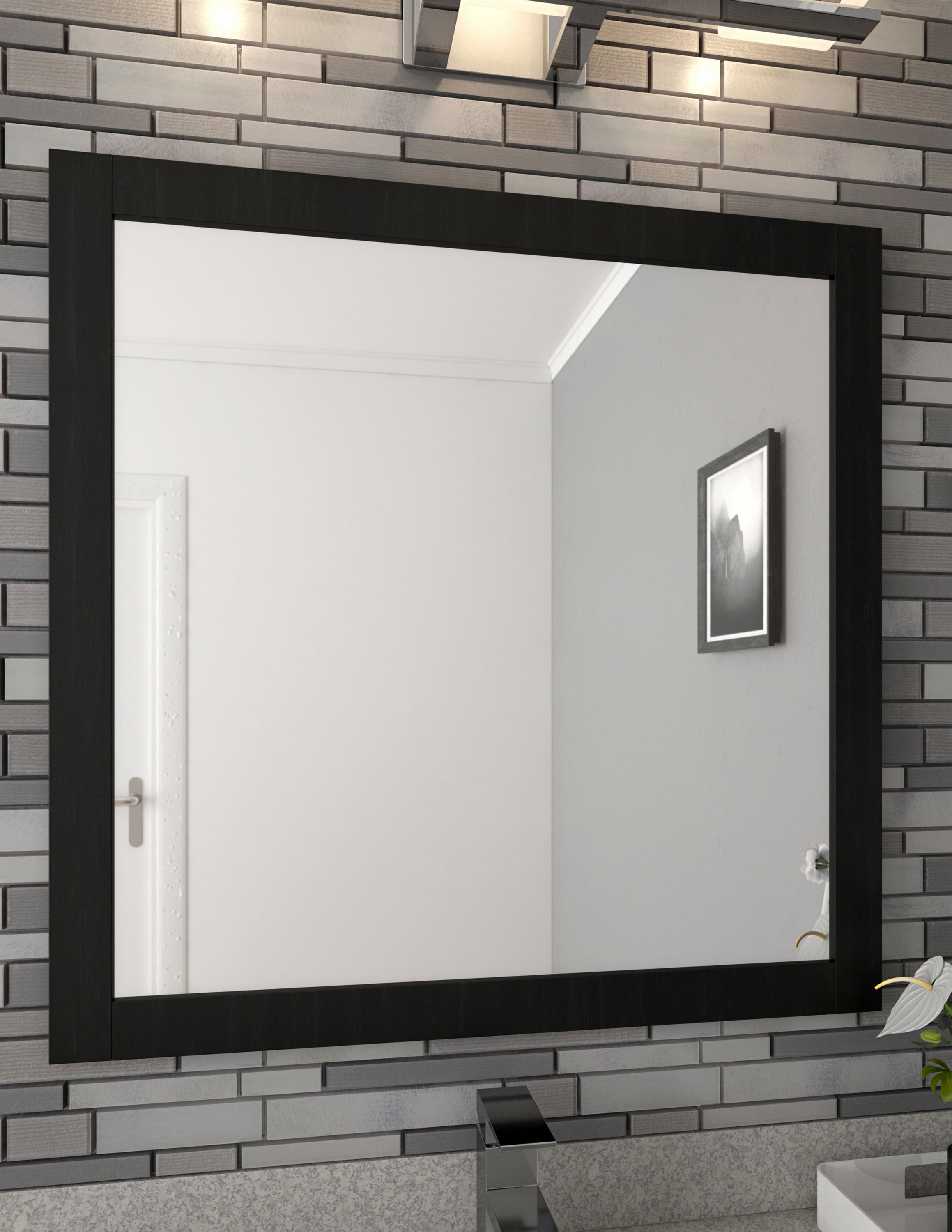 Espresso Wood 30" Square Bathroom Vanity Mirror