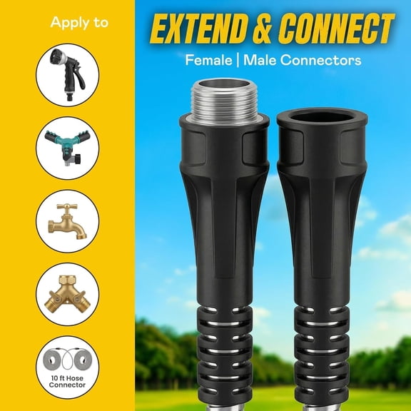 Short 10 Ft Hose Extension, 10 Ft x 5/8 In. Short Hose Connector for Reel, Leak Proof Connection, Heavy Duty, Non Kinking, Flexible, Heavy Duty