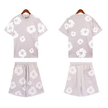 Short 2 Piece Outfits Summer Tracksuits Casual Set T-shirt + Short Set for Man & Women-Grey