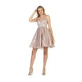 thumbnail image 1 of Women's May Queen Short Prom 2026 Dress homecoming party Glitter A-line V-neck Style MQ1702 Mauve 18 hoco 2025, 1 of 3