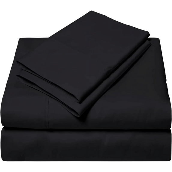 Short Alaska King Size - 4 Piece Luxury Sheet Set - 600 Thread Count - 100% Egyptian Cotton -16" Deep Pocket - Black Solid.