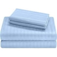 thumbnail image 1 of Short Alaska King Size Cotton Sheets Set, 4 Piece 400 Thread Count Luxury Sheets & Pillowcases, Upto 30" Inches Deep Pocket & 100% Egyptian Cotton Bedsheets, Soft & Cooling - Light Blue Stripe., 1 of 6