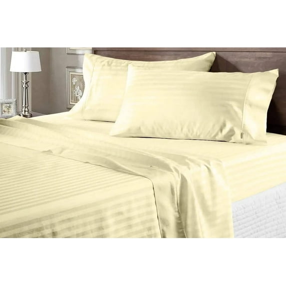 Short Alaskan King 4pc Bed Sheet Set 800 Thread Count Luxury Softest Bedding Sheet Set Upto 18" Deep Pocket 100% Egyptian Cotton Ivory Stripe