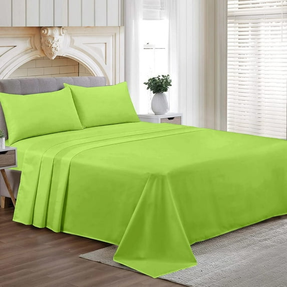 Short Alaskan King Size Egyptian Cotton Family King Sheet Set Premium 800 TC Softest Family King Bed Sheets Parrot Green Solid 21 Inch Deep Pocket 4PC- 1 Flat Sheet, 1 Fitted Sheet & 2 Pillowcase