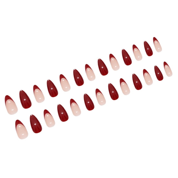Short Almond 24Pcs Wine Redness Fake Nails in 12 Sizes Glossy False Nails Acrylic on Nails for Wome