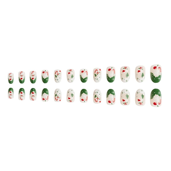 Short Almond Christmas False Acrylic Nails with Snowflake Designs and Winter Artificial Nails Art 24Pcs