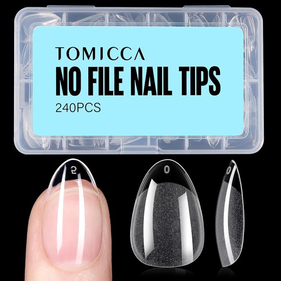 Short Almond Nail Tips, 240Pcs Half Matte Soft Acrylic Nail Tips, 12 Sizes Pre-Shaped Acrylic Nails Full Cover False Nails Almond Press on Nails Short Fake Nails for Extension Nail