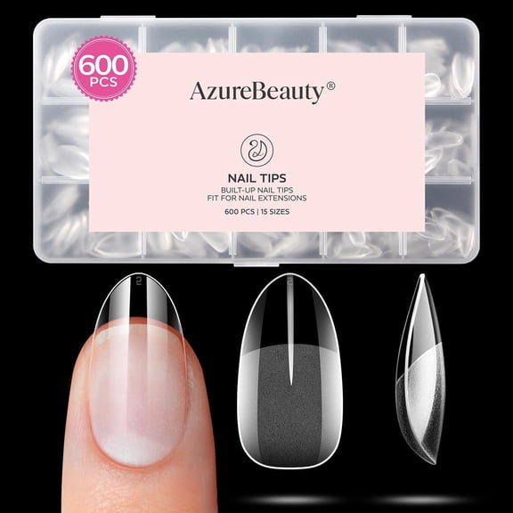 Short Almond Nail Tips, 600pcs Soft Gel Nail Tips Pre Etched Acrylic Fake Nails, Half Matte Full Cover Clear Press On False Nail Extensions for DIY Manicure at Home Nail Art 15 Sizes