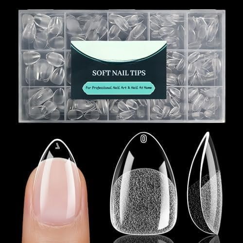 Short Almond  Tips - 15 Sizes 330 count Soft Gel  Nails, Half Matte Full Cover Pre-Shaped Clear Press   Nails No C   for Extension, DIY  Manicure Beauty Gifts