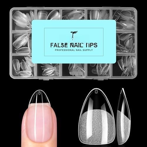 Short Almond Tips - 240 count 15 Sizes Soft Gel Tips, Half Matte Pre-Shaped Full Cover Clear Nails, Press Nails for Extension, Beginners and Professional Salon