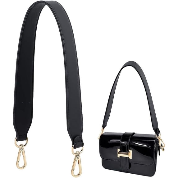 Short Bag Strap 24.6 Inch Black Leather Bag Strap 1.5 Inch Wide Bag Strap Replacement Purse Strap Handbag Strap for Women Men DIY Underarm Bag Shoulder Bag Handbag Golden Hardware