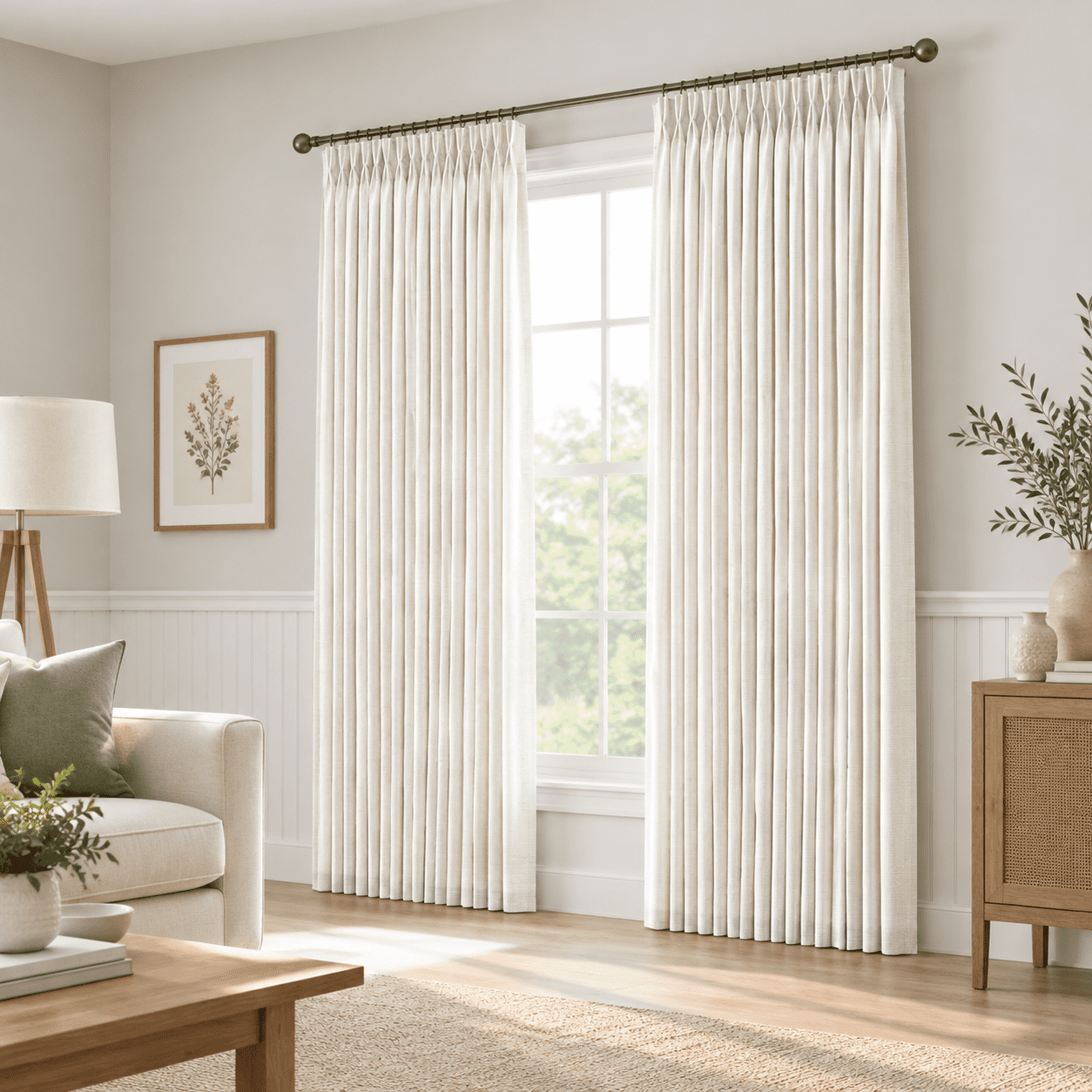 Short Beige White Linen Pinch Pleated Semi Sheer Curta63 Inch Long 50w ...