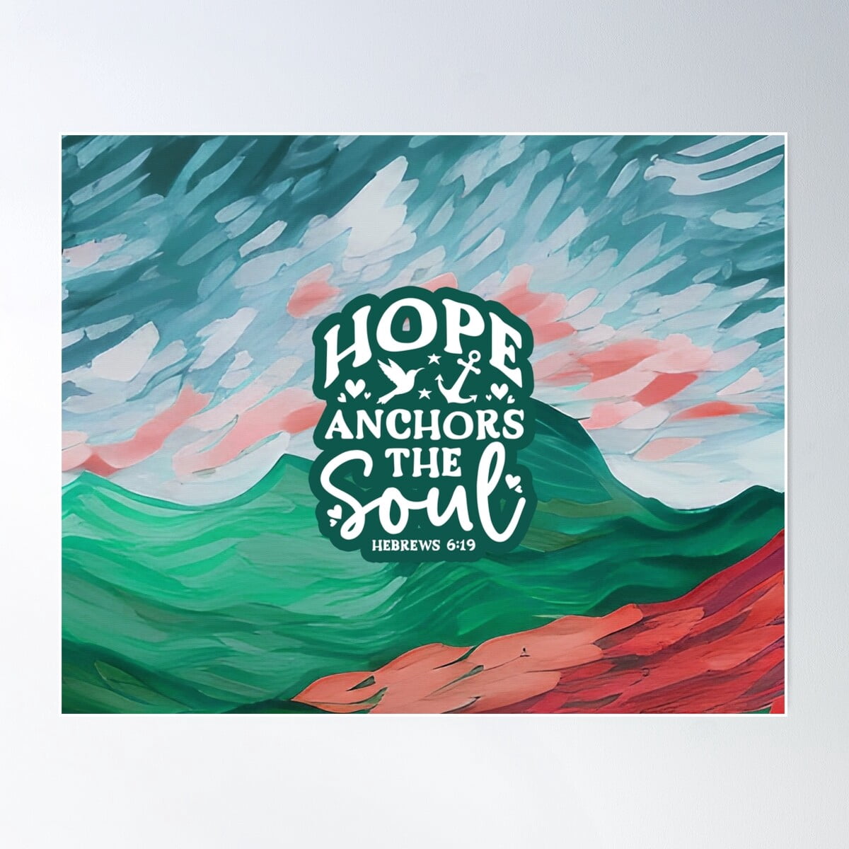 Short Bible Verses - Hebrews 6:19 - Abstract Blue & Red Mountain ...