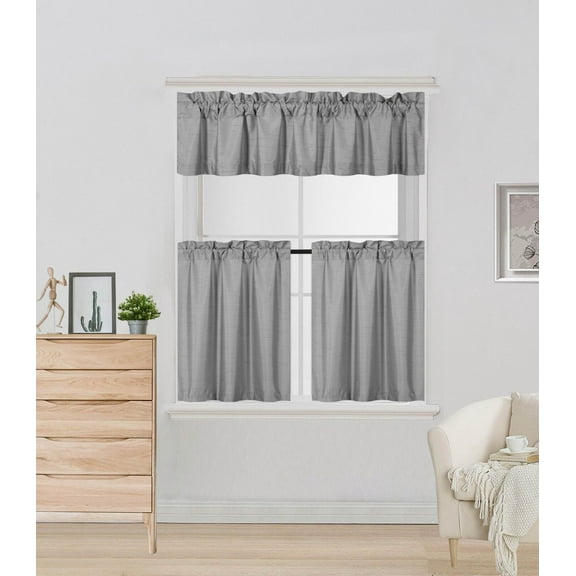 Short Blackout Window Curtain Rod Pocket Valance Tier Panels 3 Piece Set K4
