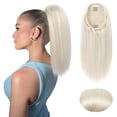 thumbnail image 1 of Short Blonde Drawstring Ponytail Extension,  Straight Multi-Layered Lightweight Fluffy Tangle-Resistant Clip in Ponytail Hair Extensions Smooth Soft Synthetic Hairpiece, 1 of 12