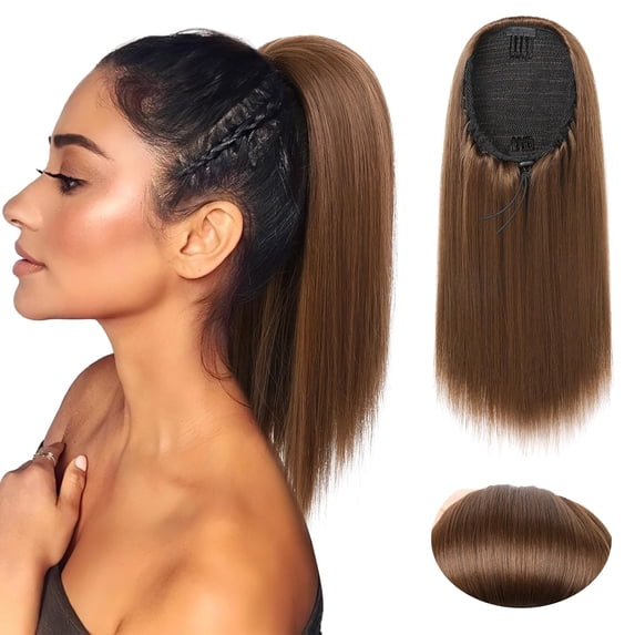 Short Blonde Drawstring Ponytail Extension, Straight Multi-Layered Lightweight Fluffy Tangle-Resistant Clip in Ponytail Hair Extensions Smooth Soft Synthetic Hairpiece