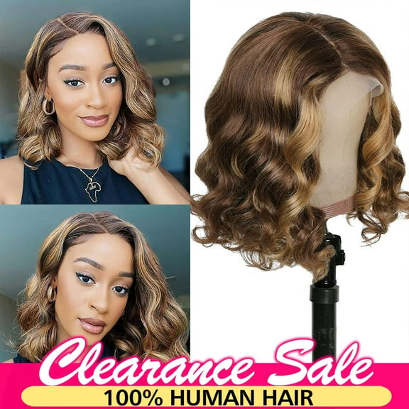 Short Bob Body Wave Lace Front Wigs Human Hair For Women Highlight Ombre Blonde Brown 13x6x1 T Part Hd Transparency Lace