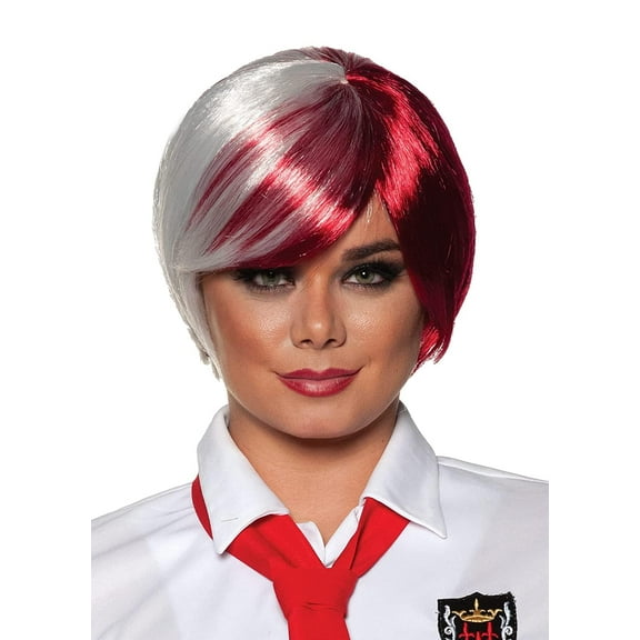 Short Bob One Size Adult Costume Crunchyroll Anime Wig | White & Red