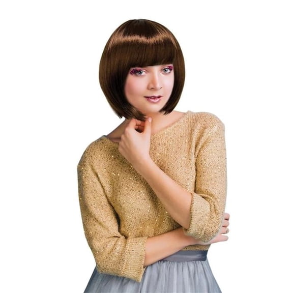 Short Bob Wig - Brown - Women's Costume Hairpiece - Trendy Bangs
