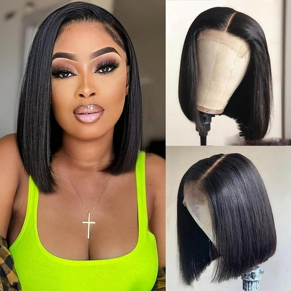 Short Bob Wig Human Hair for Black Women 13x4 Bob Lace Closure Wigs Human Hair 12inch Straight Bob Wig 150% Density Human Hair Bob Wig Pre Plucked Hairline with Baby Hair Natural Black