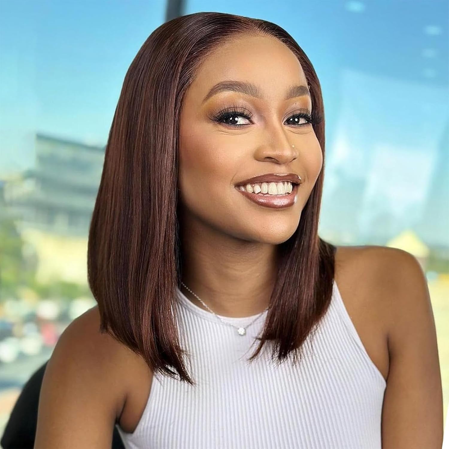 10" Chocolate Brown 13x4 HD Lace Front Bob Wig Human Hair Pre Plucked Short Straight for Women Colored Glueless