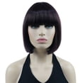 thumbnail image 1 of Short Bob Wig with Flat Bangs for Lady Women, Straight Synthenic Wigs for Cosplay Daily Party, 8 inch, Dark Burgundy Red, 1 of 8