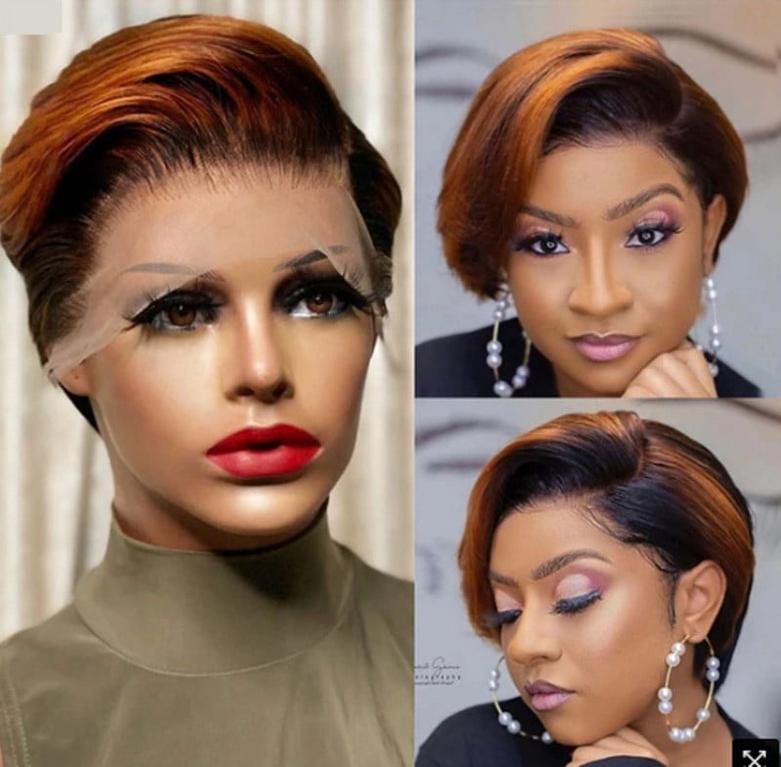 Short Bob Wigs Pixie Cut Wigs Human Hair Wigs for Women 13*1 T Part Lace Wigs Ladies Wigs Side Part 6 Inch Black mixed Ginger Blond
