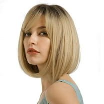 Short Bob Wigs for Women Straight Short Blonde Wigs with Bangs Synthetic Wefted Wig Caps