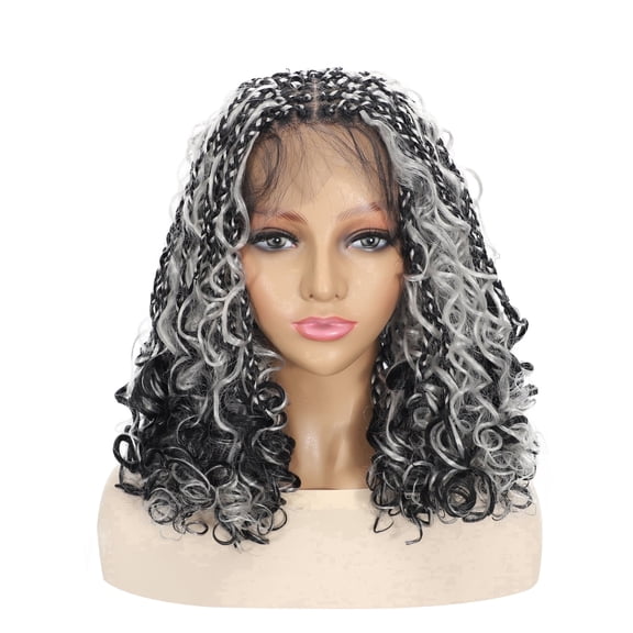 More Beautiful Full Lace Boho Braided Wig for Black Women 16 inch Salt and Pepper Black Gray Blended Hair