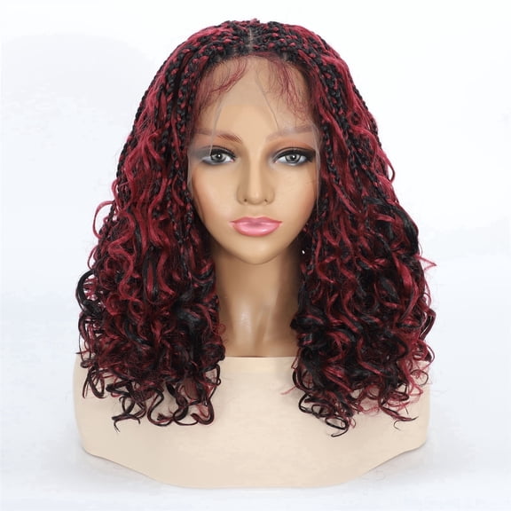 More Beautiful 16 Inch Ombre Burgundy Knotless Box Braided Wig with Curly Ends