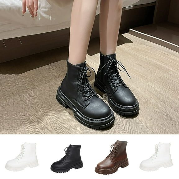 Short Boots for Women Round Toe Chunky Heel Thick Sole Lace-up Side Zipper Ankle Boots Women's Fashionable Casual Versatile Fall Winter Comfortable Dressy Boots