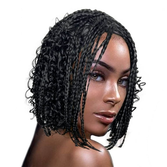 Short Box Braided Bob Wig for Black Women, 14 Inch Curly Goddess Box Braids Wigs Synthetic Box Braiding Hair Black Boho Braid Wigs for Women(#1B, 14") #1B 14 Inch (Pack of 1)