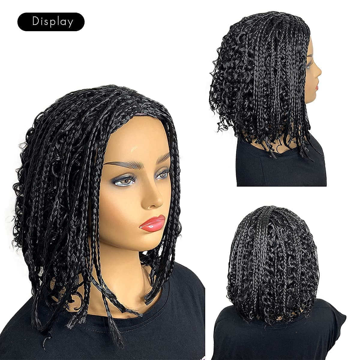  Short Box Braided Bob Wig For Black Women, 14 Inch Curly Goddess Box ...