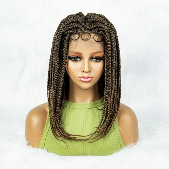 Short Braided Wigs for Women Double Full Lace Knotless Box Twist Braided Wigs Synthetic Lace Front Braided Wigs with Baby Hair Handmade Braided Wigs 14 inches (1B/27 Color)