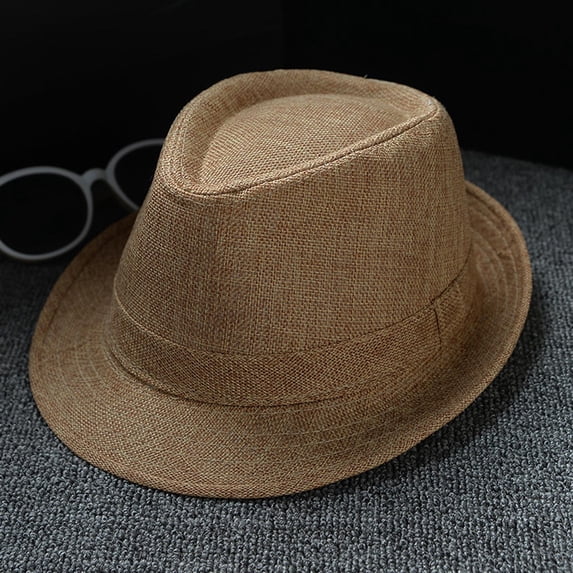 Short Brim Fedora Hats for Men,Classic Beach Sun Hat Panama Cap for Men Women Unisex Party Costume Hats Casual Jazz Cap Manhattan Structured Trilby Hat Beach Hat Accessories