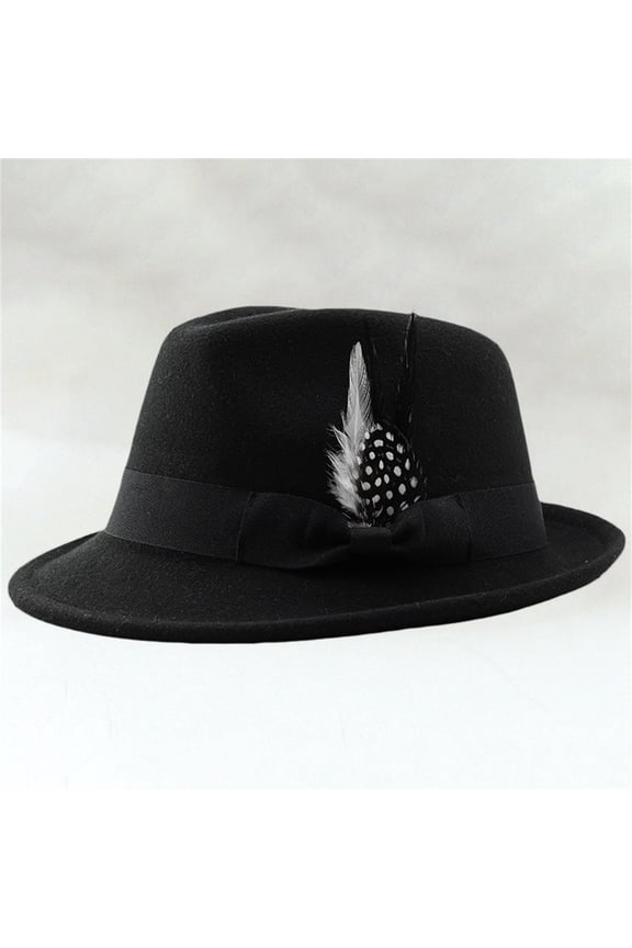 Short Brim Fedora Hats for Men & Women AURORADY Classic Hats for Men & Women Panama Dress Hat with Feathers Band, Black One Size Berets