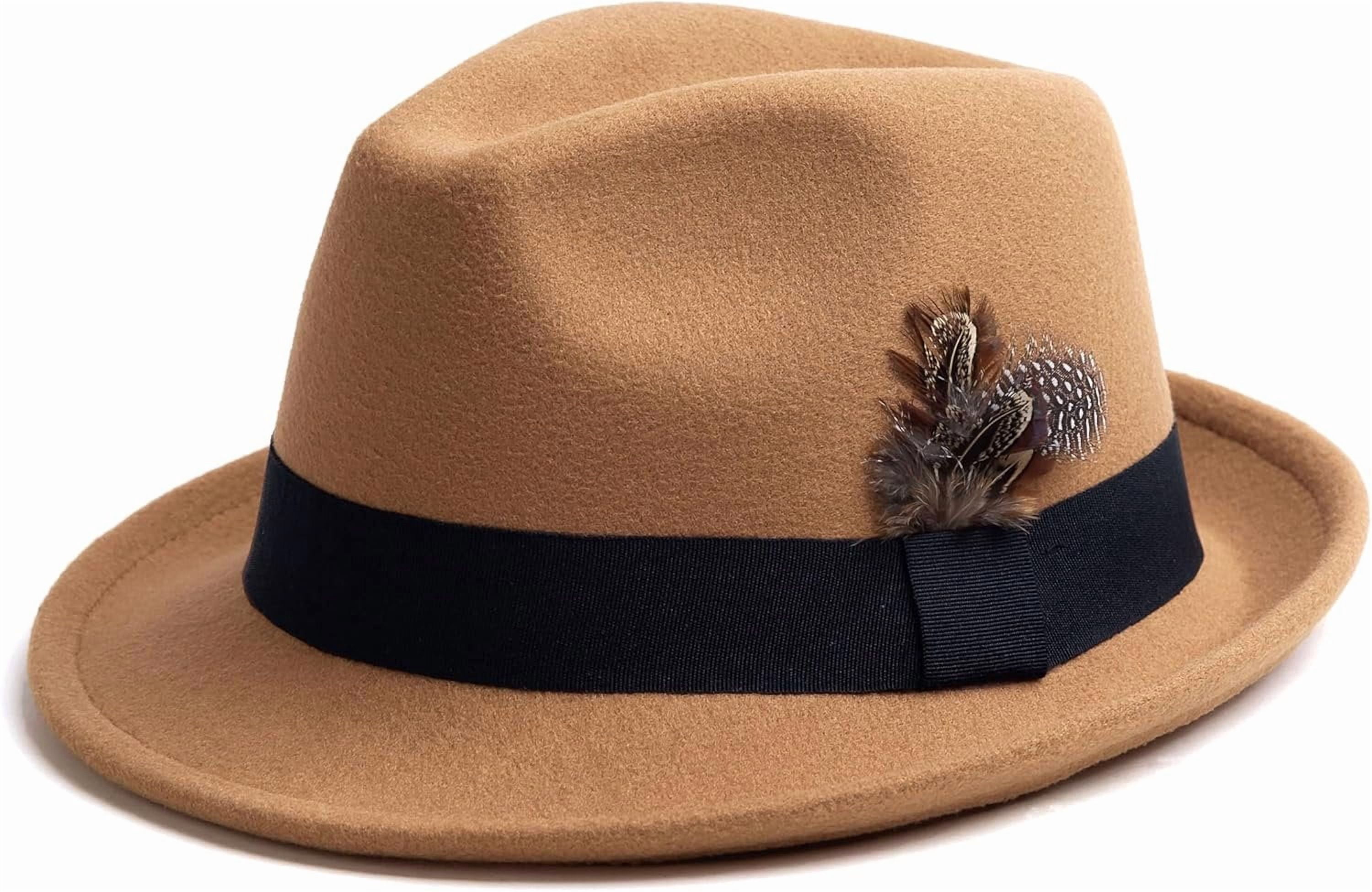 Short Brim Felt Fedora Hat with Feather Panama Dress Hat Fedora Hats Short Brim Felt Classic for Men Women Feather  main image 3