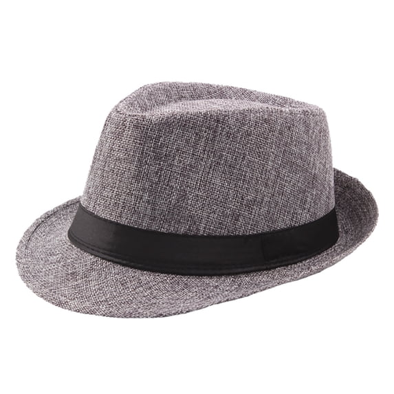Short Brim Ribbon Trim Fedora Hat Men's Linen Breathable Summer Panama Hat