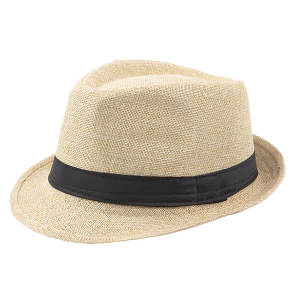 Short Brim Ribbon Trim Fedora Hat Men's Linen Breathable Summer Panama Hat