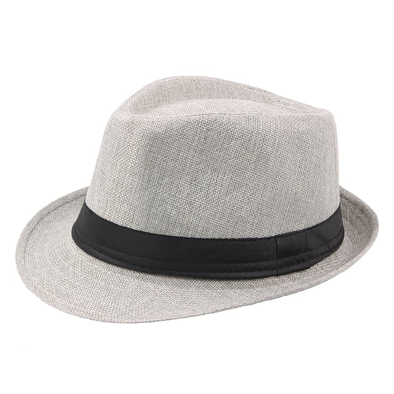 Short Brim Ribbon Trim Fedora Hat Men's Linen Breathable Summer Panama Hat
