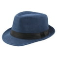 thumbnail image 1 of Short Brim Ribbon Trim Fedora Hat Men's Linen Breathable Summer Panama Hat, 1 of 2