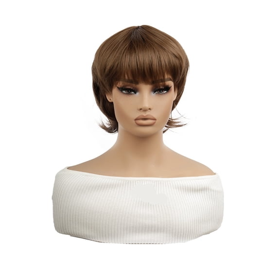 Short Brown Mullet Wig for Women with Full Bangs - Trendy Synthetic Hairpiece for Cosplay and Everyday Wear