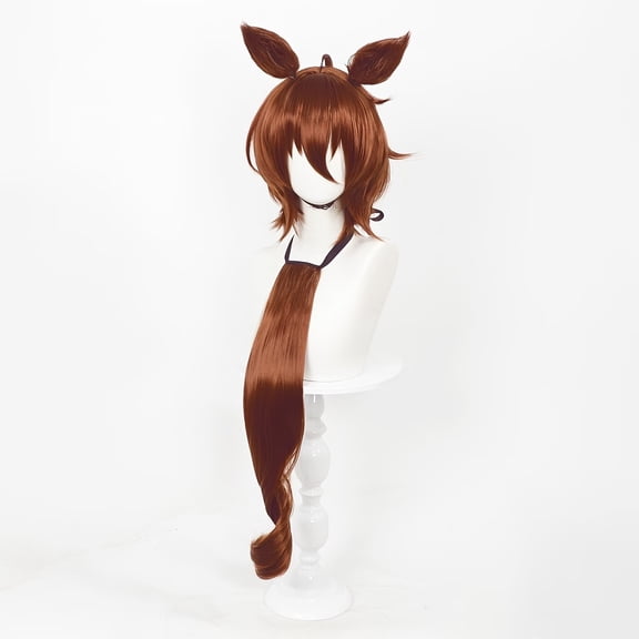 Short Brown Wavy Cosplay Wig with Bunny Ears Heat Resistant