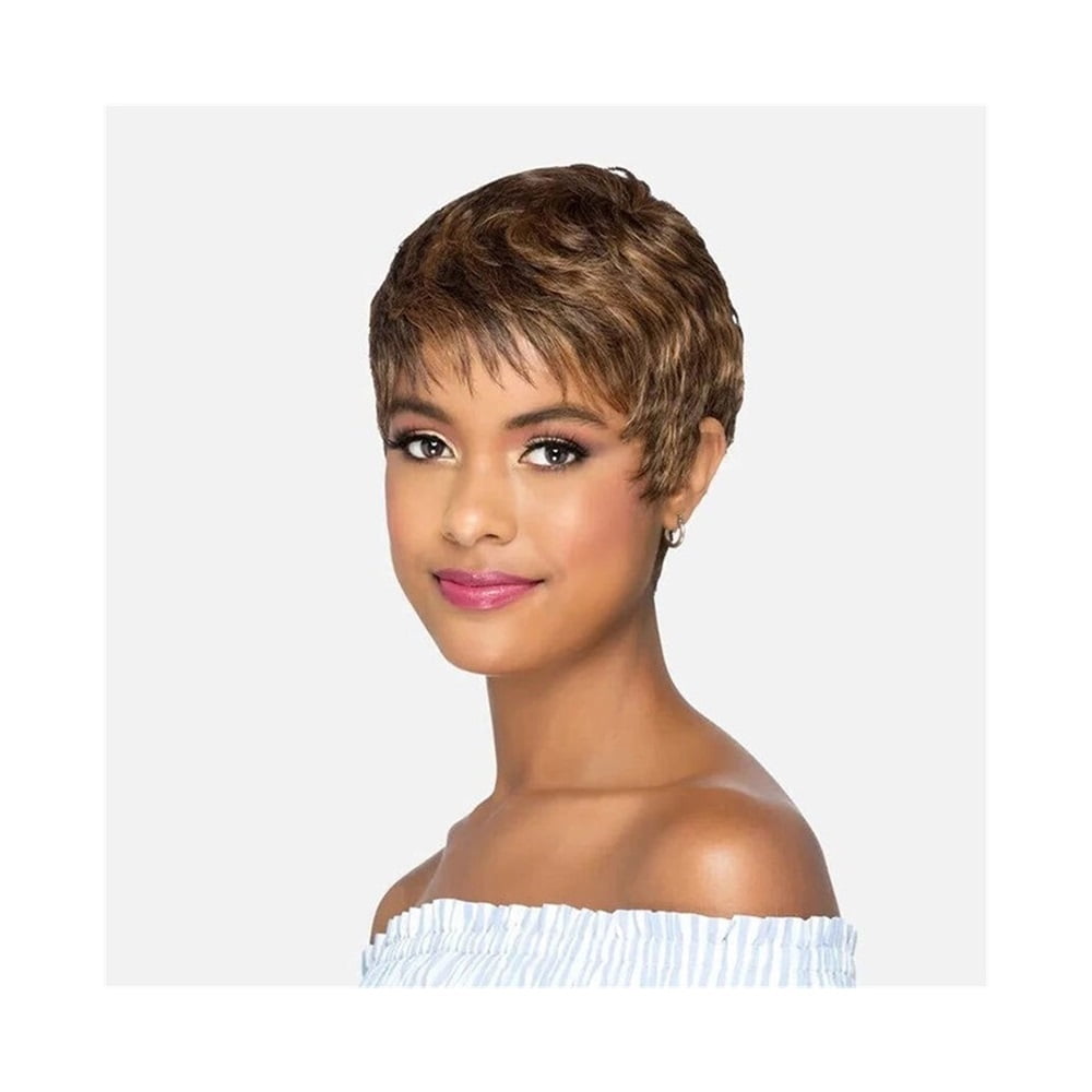 Short Brown Wig Chocolate Brown Human Hair Wigs Short Pixie Cut Wigs with Bangs