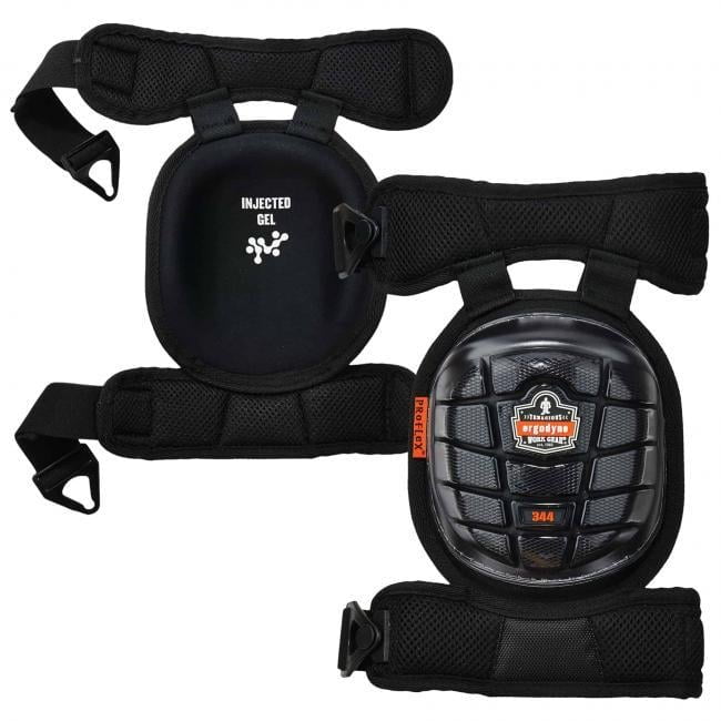 Short Cap Injected Gel Knee Pads with Comfort Straps, Black