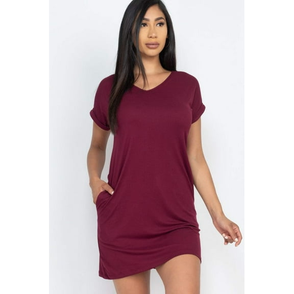 Short Cap Sleeve Pocket Mini T Shirt Dress