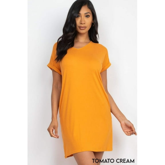 Short Cap Sleeve Pocket Mini T Shirt Dress