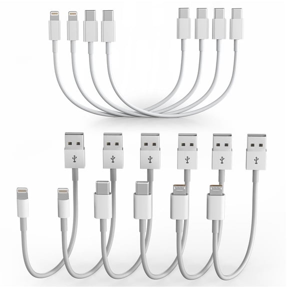 Short Charging Cables - 10-Pack Type C/Lightning/Micro USB 1FT Short Charging Cords Support Fast Charge & Data Sync Compatible with iPhone 17/16/15/14/13/12/11, iPads, iPods, Mobiles, Tablets