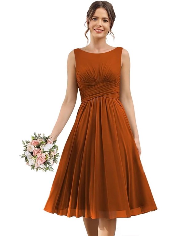 Short Chiffon Bridesmaid Dress with Pockets Ruched A Line Formal Cocktail Party Dresses ZU131
