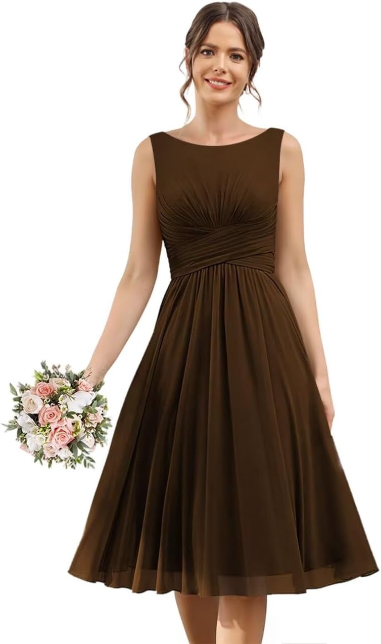 short formal dresses with pockets LYQDRSS Chiffon Bridesmaid Dress Ruched A Line Cocktail Party Zu131, Girl's, Size: 28 Plus, Clear formal short cocktail dresses